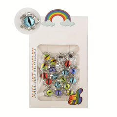 20pcs Cat Eye Nail Charms Rhinestones Decorations Reflective Glitter Gems