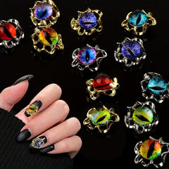 20pcs Cat Eye Nail Charms Rhinestones Decorations Reflective Glitter Gems