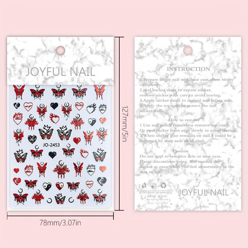 Golden Butterfly Rose Heart Nail Art Stickers