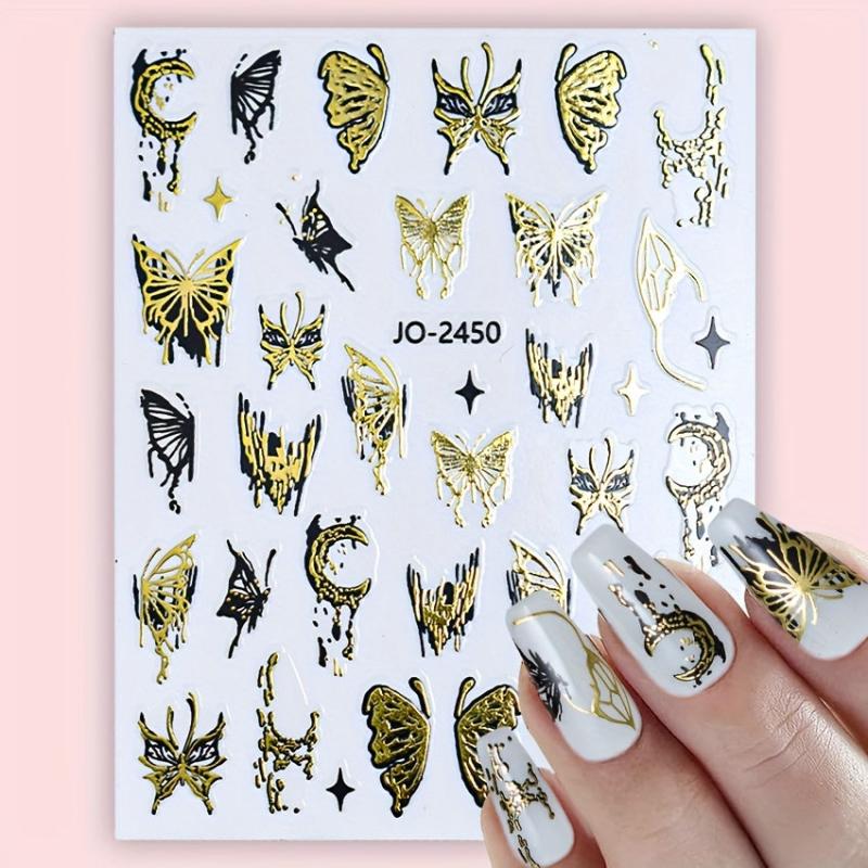 Golden Butterfly Rose Heart Nail Art Stickers