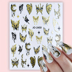 Golden Butterfly Rose Heart Nail Art Stickers