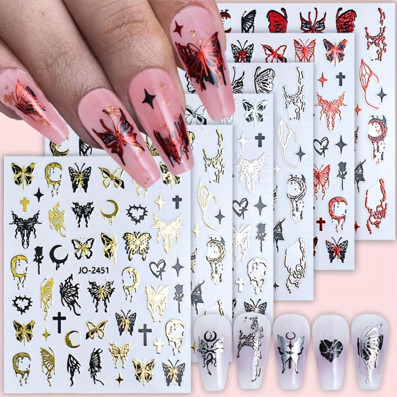 Golden Butterfly Rose Heart Nail Art Stickers