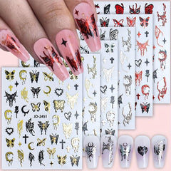 Golden Butterfly Rose Heart Nail Art Stickers