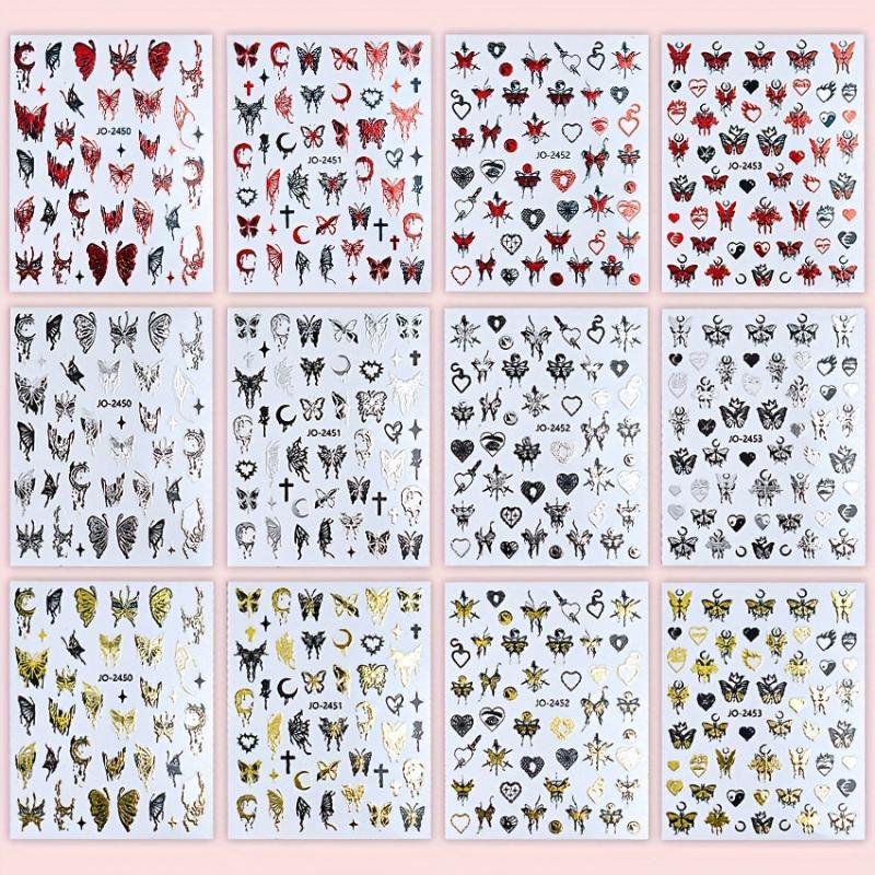 Golden Butterfly Rose Heart Nail Art Stickers