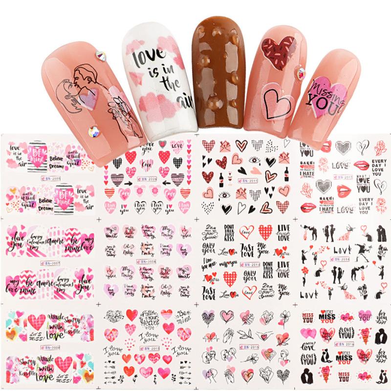 Red Heart & Lips Nail Stickers for Couples DIY Manicure Decorations