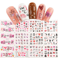 Red Heart & Lips Nail Stickers for Couples DIY Manicure Decorations