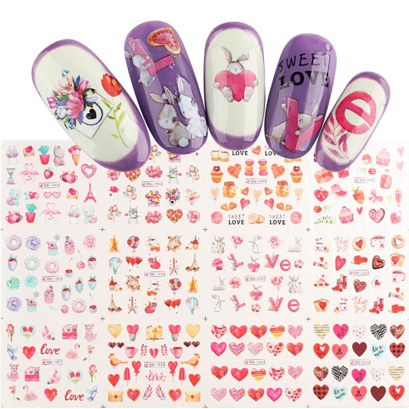 Red Heart & Lips Nail Stickers for Couples DIY Manicure Decorations