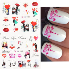Red Heart & Lips Nail Stickers for Couples DIY Manicure Decorations