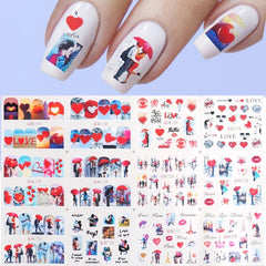 Red Heart & Lips Nail Stickers for Couples DIY Manicure Decorations