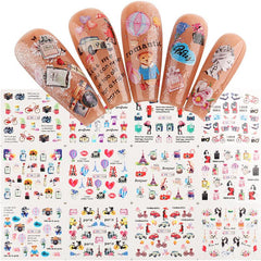 Red Heart & Lips Nail Stickers for Couples DIY Manicure Decorations