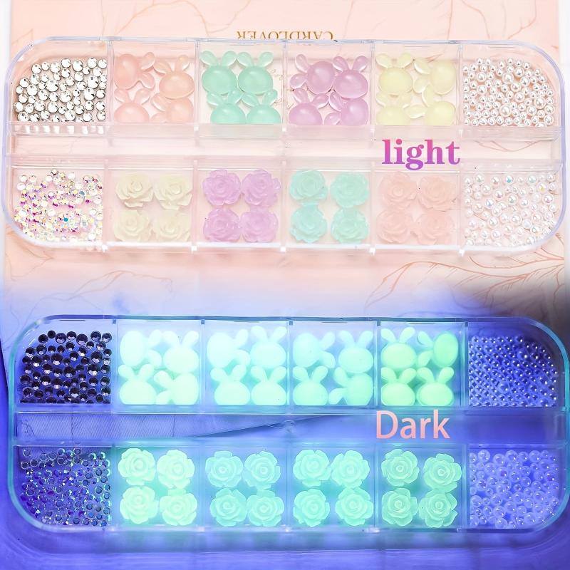 300pcs Luminous Bunny Nail Art Charms Easter Nail Gems Rhinestone