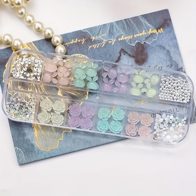 300pcs Luminous Bunny Nail Art Charms Easter Nail Gems Rhinestone