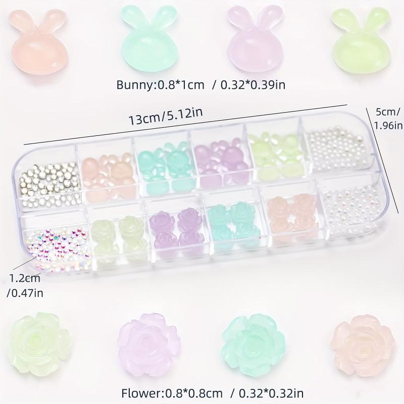 300pcs Luminous Bunny Nail Art Charms Easter Nail Gems Rhinestone