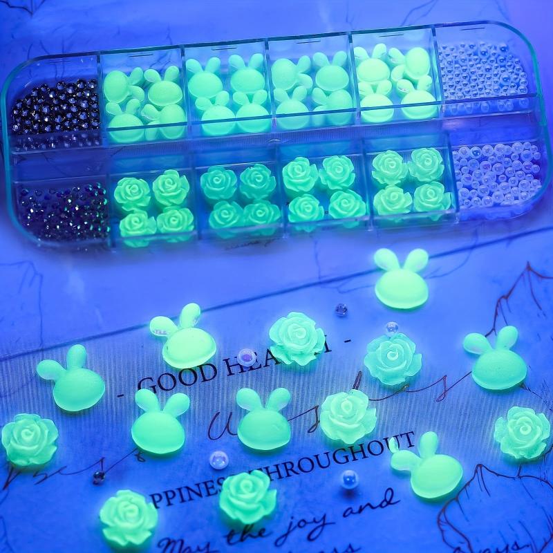 300pcs Luminous Bunny Nail Art Charms Easter Nail Gems Rhinestone
