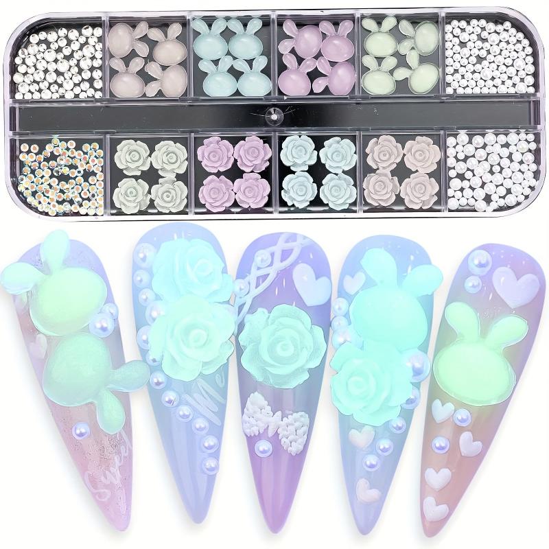 300pcs Luminous Bunny Nail Art Charms Easter Nail Gems Rhinestone