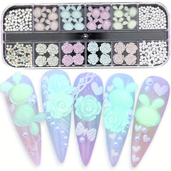 300pcs Luminous Bunny Nail Art Charms Easter Nail Gems Rhinestone