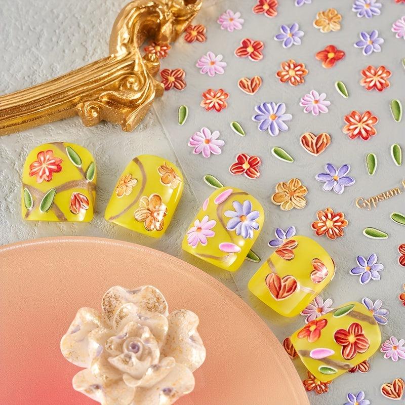 4pcs 5D Butterfly Flower Nail Art Stickers DIY Nail Decals Self-Adhesive