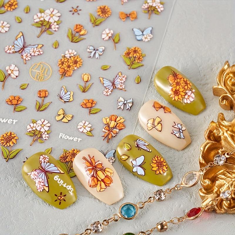 4pcs 5D Butterfly Flower Nail Art Stickers DIY Nail Decals Self-Adhesive