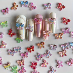 30pcs 3D Butterfly Nail Art Charms With Rhinestones Gradient Gemstones