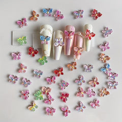 30pcs 3D Butterfly Nail Art Charms With Rhinestones Gradient Gemstones