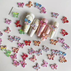 30pcs 3D Butterfly Nail Art Charms With Rhinestones Gradient Gemstones