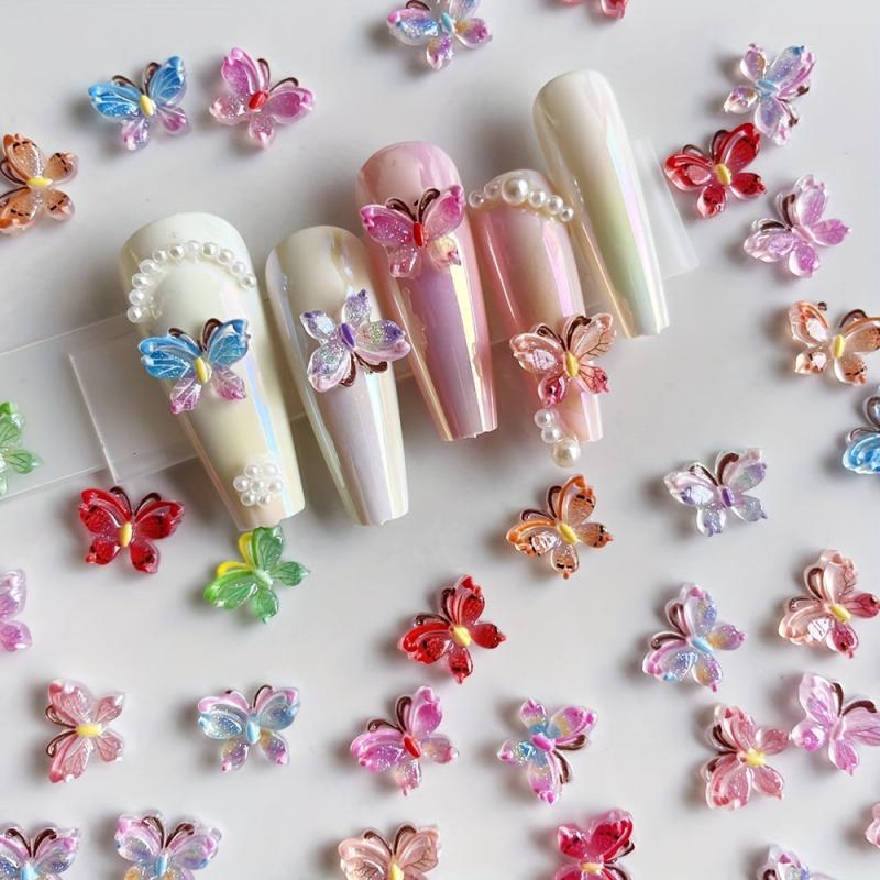30pcs 3D Butterfly Nail Art Charms With Rhinestones Gradient Gemstones