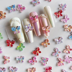 30pcs 3D Butterfly Nail Art Charms With Rhinestones Gradient Gemstones