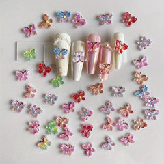 30pcs 3D Butterfly Nail Art Charms With Rhinestones Gradient Gemstones