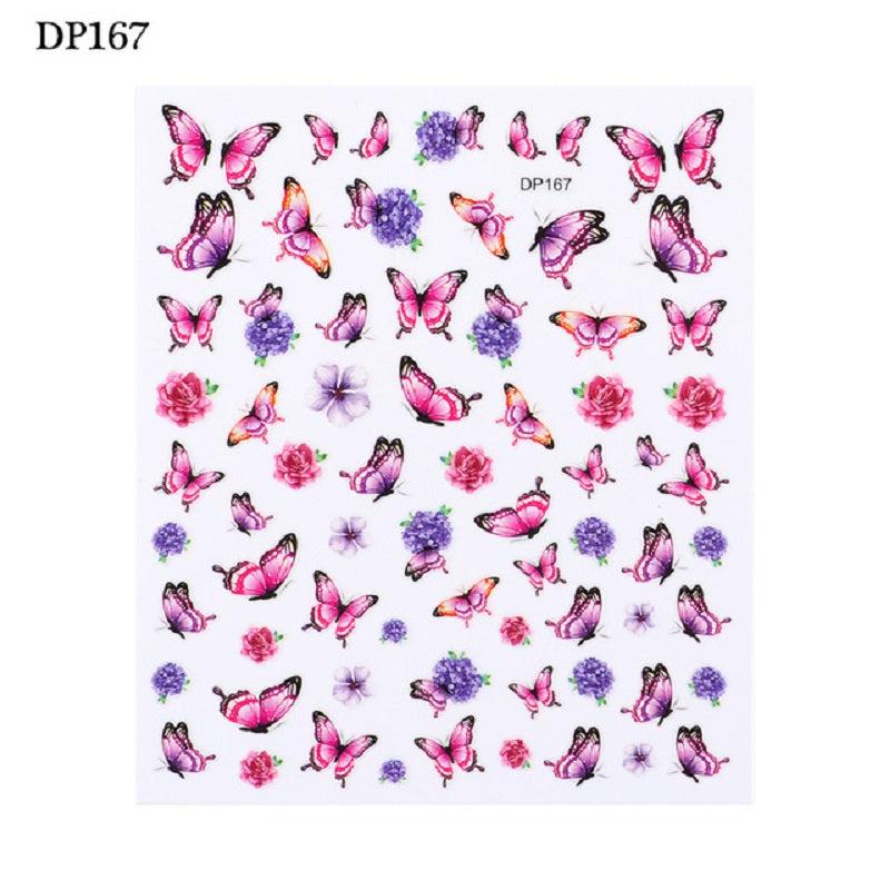 Holographic Butterfly 3D Nail Stickers Flowers Leaves DIY Manicure Decorations