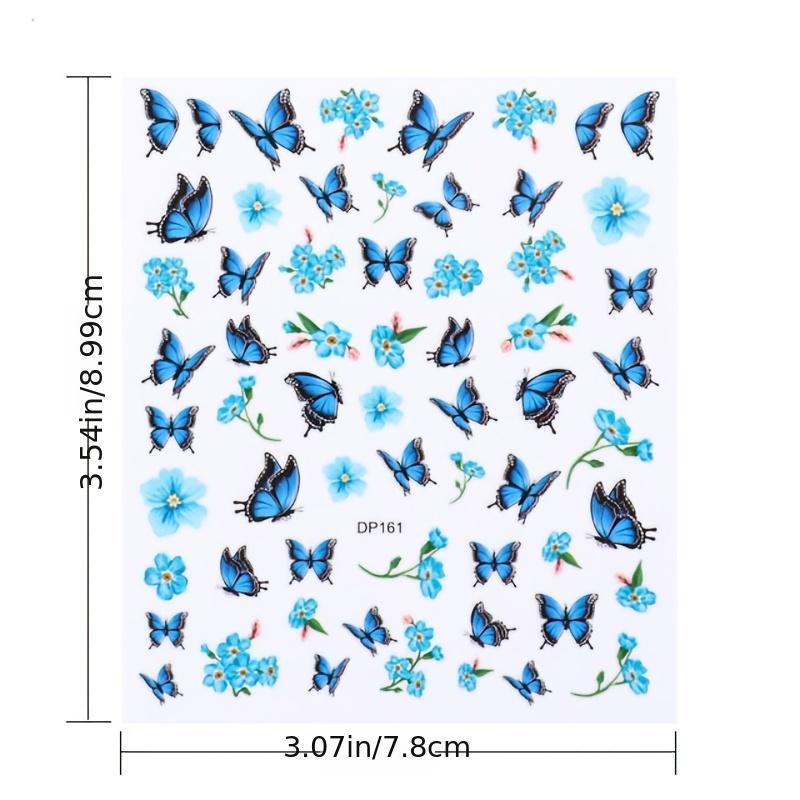 Holographic Butterfly 3D Nail Stickers Flowers Leaves DIY Manicure Decorations
