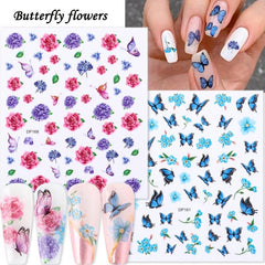 Holographic Butterfly 3D Nail Stickers Flowers Leaves DIY Manicure Decorations