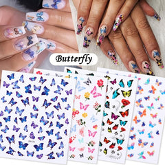 Holographic Butterfly 3D Nail Stickers Flowers Leaves DIY Manicure Decorations