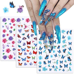 Holographic Butterfly 3D Nail Stickers Flowers Leaves DIY Manicure Decorations