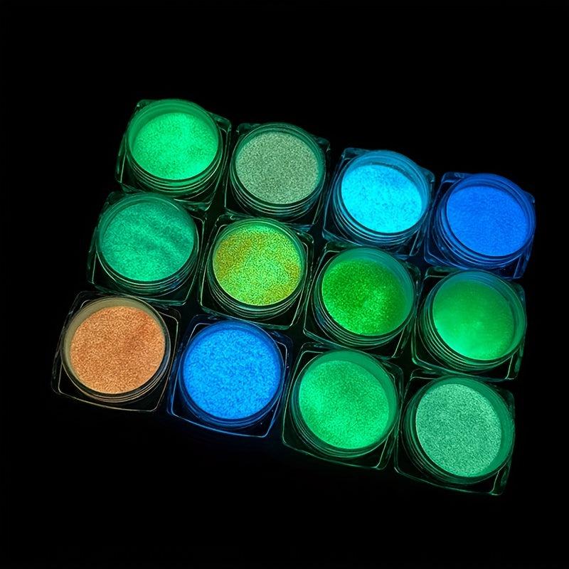 12 Colors Luminous Nail Powder Night Fluorescent Pigment Holographic Glitter