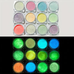 12 Colors Luminous Nail Powder Night Fluorescent Pigment Holographic Glitter