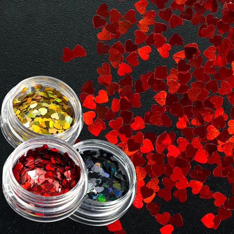 Heart Holographic Nail Art Sequins Valentines Nail Glitter Kit