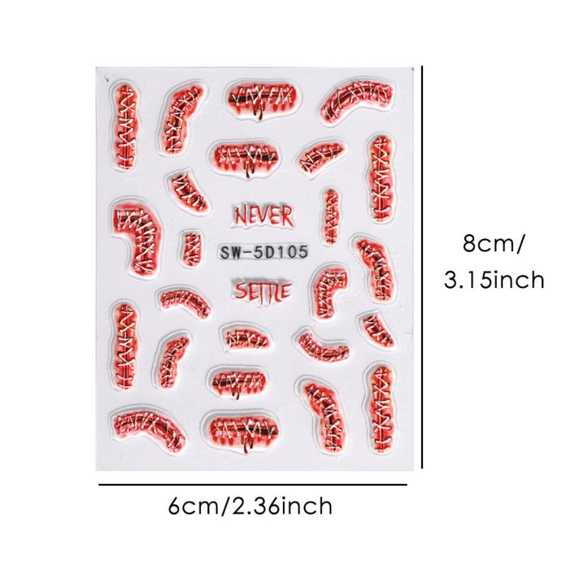 5D Halloween Nail Art Stickers Bloody Scar Skull Decals DIY Nail Salons