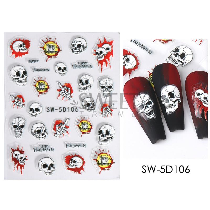 5D Halloween Nail Art Stickers Bloody Scar Skull Decals DIY Nail Salons
