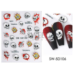 5D Halloween Nail Art Stickers Bloody Scar Skull Decals DIY Nail Salons