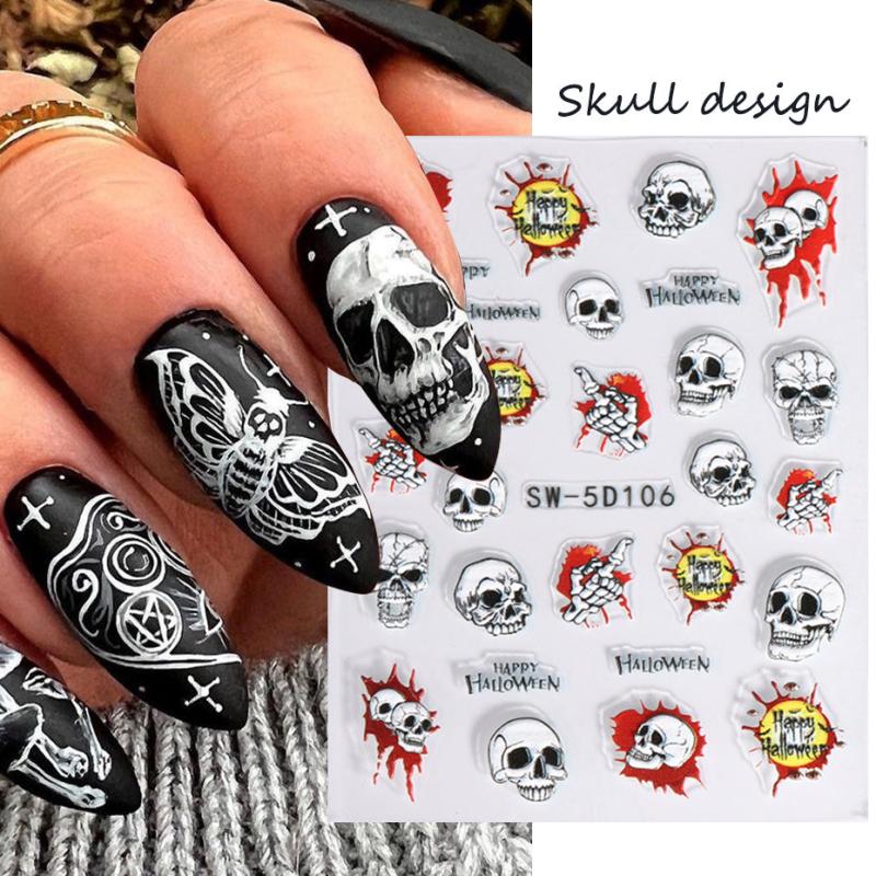 5D Halloween Nail Art Stickers Bloody Scar Skull Decals DIY Nail Salons