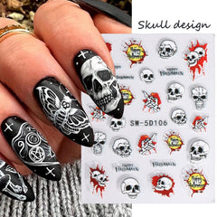 5D Halloween Nail Art Stickers Bloody Scar Skull Decals DIY Nail Salons