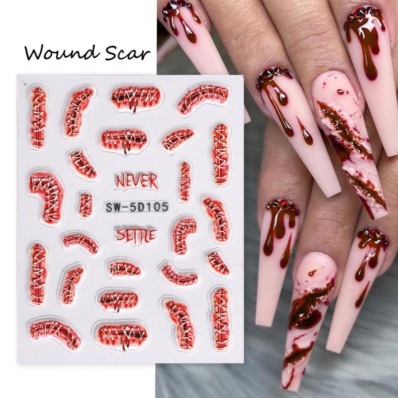 5D Halloween Nail Art Stickers Bloody Scar Skull Decals DIY Nail Salons