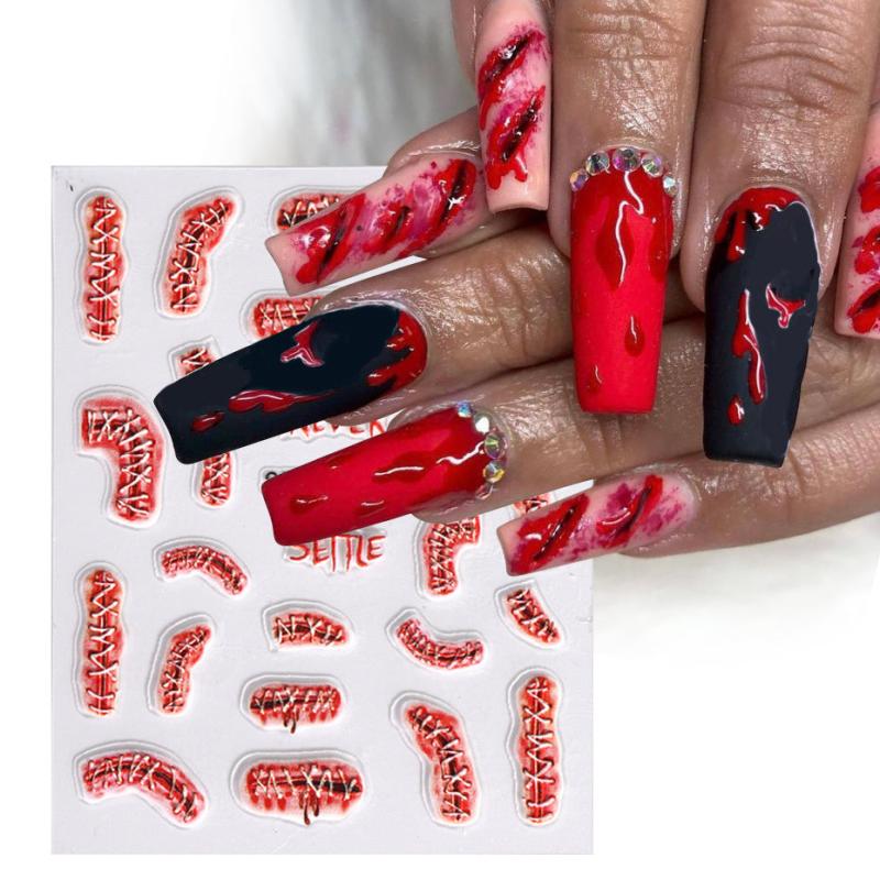 5D Halloween Nail Art Stickers Bloody Scar Skull Decals DIY Nail Salons