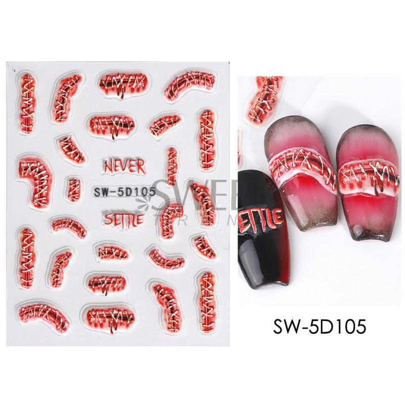 5D Halloween Nail Art Stickers Bloody Scar Skull Decals DIY Nail Salons