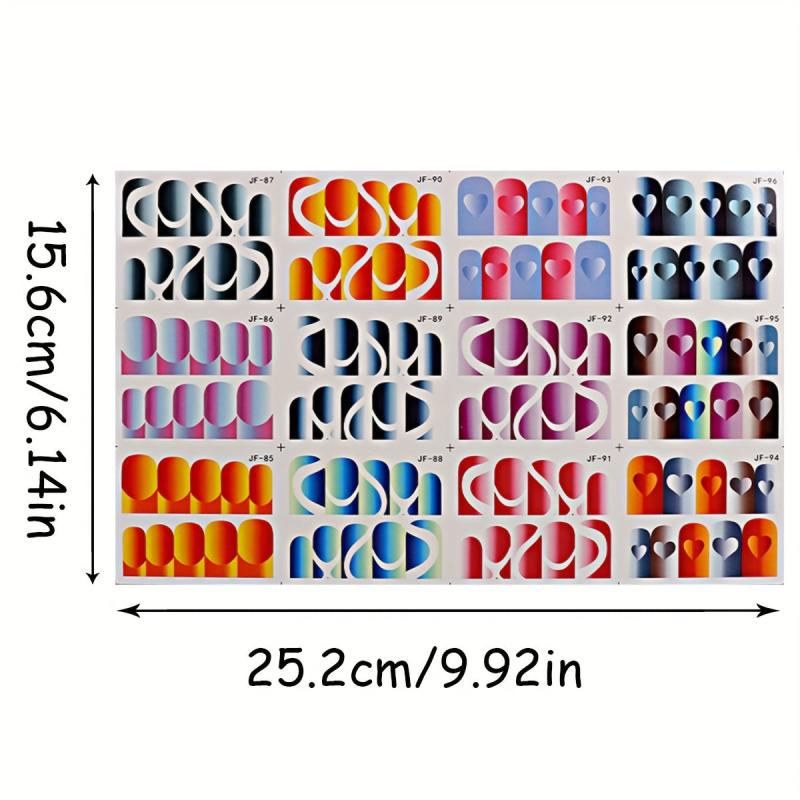 French Tip Nail Art Stickers Water Transfer Decals with Heart and Line Designs