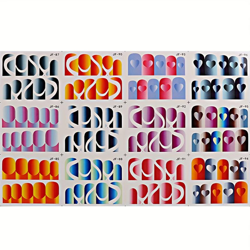 French Tip Nail Art Stickers Water Transfer Decals with Heart and Line Designs