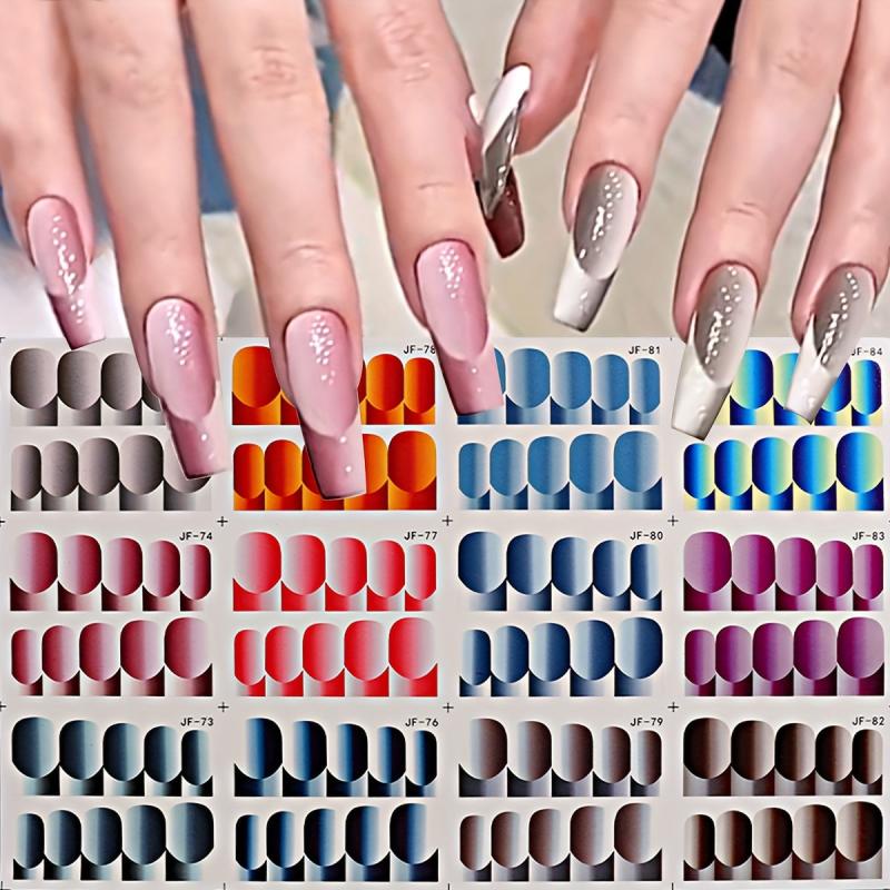 French Tip Nail Art Stickers Water Transfer Decals with Heart and Line Designs