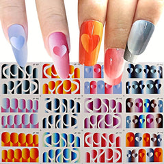 French Tip Nail Art Stickers Water Transfer Decals with Heart and Line Designs