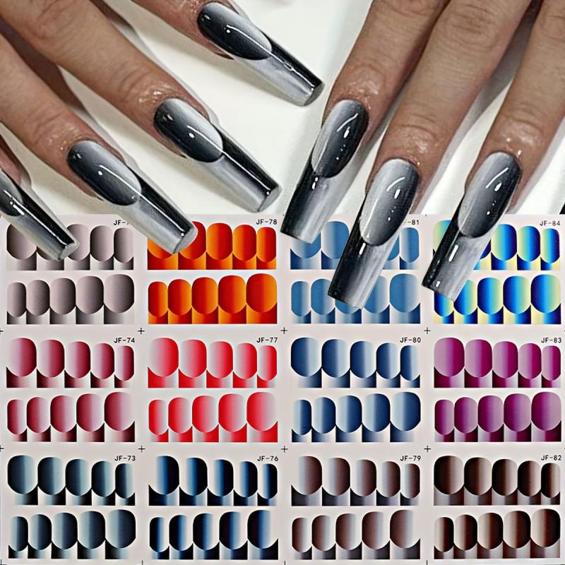 French Tip Nail Art Stickers Water Transfer Decals with Heart and Line Designs