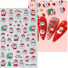 5D Embossed Christmas Nail Art Stickers Santa Snowflake Elk Tree Nail Decals